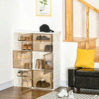 HOMCOM Plastic Shoe Cabinet, Foldable Cube Shoe Storage Organizer with 10 Compartments for up to 20 Pairs, for Hallway, Entryway, Brown(m-2)