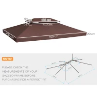 Outsunny 3 x 4m Gazebo Canopy Roof Top Replacement Pavilion Tent Spare Part 2 Tier Brown(m-3)