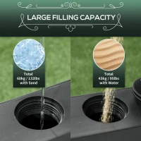 Outsunny Garden Parasol Base Holder, 43kg Water or 60kg Sand Filled, Outdoor Market Umbrella Stand Weight with Wheels and Brakes, Black(m-4)