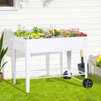 Outsunny Metal Raised Garden Bed with Wheels, Garden Planter Trolley Elevated Plant Box with Storage Shelf(m-12)