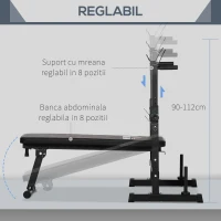 HOMCOM Bancă de Greutăți Pliabilă cu 8 Înălțimi Reglabile și Suport pentru Halteră, 140x73x98-122 cm, Negru(m-5)
