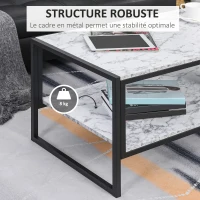 HOMCOM Table Basse Style Moderne avec 2 Étagères 106 x 50 x 47 cm Blanc(m-5)