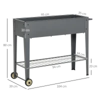Outsunny Metal Raised Garden Bed with Wheels, Mobile Planter Box with Bottom Shelf for Plants and Flowers, Outdoor, Grey(m-3)