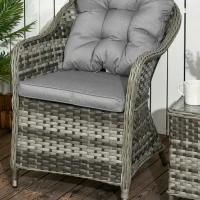 Outsunny 3 PCS Rattan Seating Set | 2 Armchairs & Table | Outdoor Patio Furniture, Bistro Set w/ Cushions Glass Tabletop(m-8)