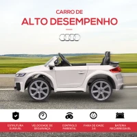 HOMCOM Carro Elétrico Audi TT para Crianças acima de 3 Anos com Controlo Remoto Música e Luzes Bateria 12V 102x60x44 cm Branco(m-6)