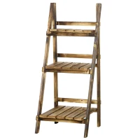 Outsunny Wooden Folding Flower Pot Stand 3 Tier Garden Planter Display Ladder Gardener Storage Shelves Rack Herb Holder (40L x 37W x 93H cm)(m-1)