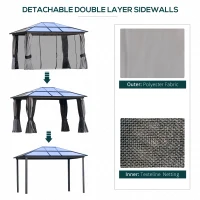 Outsunny 3.6 x 3(m) Hardtop Gazebo with UV Resistant Polycarbonate Roof & Aluminium Frame, Garden Pavilion with Mosquito Netting and Curtains(m-5)