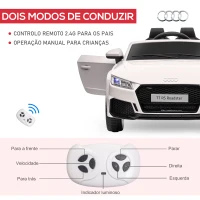HOMCOM Carro Elétrico Audi TT para Crianças acima de 3 Anos com Controlo Remoto Música e Luzes Bateria 12V 102x60x44 cm Branco(m-5)