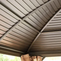 Outsunny 4 x 3(m) Patio Aluminium Gazebo Hardtop Metal Roof Canopy Party Tent Garden Outdoor Shelter with Mesh Curtains & Side Walls, Brown(m-10)