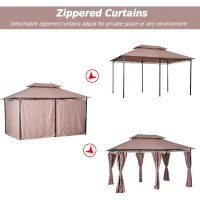 Outsunny 4m x 3(m) Metal Gazebo Canopy Party Tent Garden Pavillion with Curtains Sidewalls Khaki(m-5)
