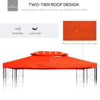 Outsunny 3 x 4m Replacement Gazebo 2-Tier Canopy Roof TopTent Cover Spare Part Garden Shelter Spare Part Rusty red(m-6)