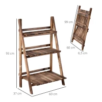 Outsunny Wooden Folding Flower Pot Stand 3 Tier Garden Planter Display Ladder Gardener Storage Shelves Rack Herb Holder (60L x 37W x 93H cm)(m-3)