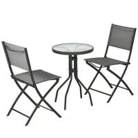Outsunny Set da Giardino 3 Pezzi in Acciaio con 2 Sedie Pieghevoli in Tessuto Traspirante e Tavolo Rotondo(m-10)