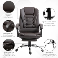HOMCOM Ergonomischer Bürostuhl, Gaming Stuhl, Drehstuhl, einstellbare Armlehne, Schaumstoff, PU-Leder, Braun,  64,5 x 69 x 117–127 cm(m-7)