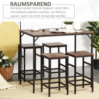 Stół Barowy z Hokerami HOMCOM 5-częściowy Zestaw, Rustykalny Brąz i Czarny(m-4)