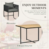 Outsunny 4 Seater Rattan Cube Garden Furniture Set, Rattan Dining Set with Cushions, Outdoor Dining Table and Chairs with Rectangular Wood Grain Plastic Top Table for Patio, Balcony, Black(m-4)