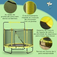 ZONEKIZ Trampolim Infantil com Rede de Segurança Barra Ajustável para Interior e Exterior Ø140x120-140 cm Amarelo(m-5)