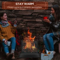 Outsunny Portable Fire Pit with Poker, Square Wood Burning Firepit Bowl for Garden and Camping,  Black(m-4)