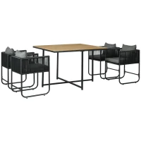 Outsunny 4 Seater Rattan Cube Garden Furniture Set, Rattan Dining Set with Cushions, Outdoor Dining Table and Chairs with Rectangular Wood Grain Plastic Top Table for Patio, Balcony, Black(m-11)