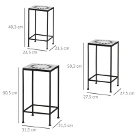 Outsunny 3-Piece Metal Plant Stand, Stackable Flower Display Rack with Ceramic Tile Surface for Garden, Balcony, Black and White(m-3)