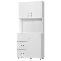 HOMCOM Armário de Armazenamento de Cozinha Armário Alto com 3 Gavetas 3 Portas e Prateleiras Interiores Ajustáveis móvel Auxiliar para Sala de Jantar Sala de Estar 80x39,5x183,5cm Branco(m-10)