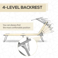 Outsunny Outdoor Foldable Sun Lounger, 4 Level Adjustable Backrest Reclining Sun Lounger Chair with Angle Adjust Sun Shade Awning for Beach, Garden, Patio, Beige(m-5)