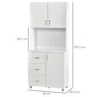 HOMCOM Armário de Armazenamento de Cozinha Armário Alto com 3 Gavetas 3 Portas e Prateleiras Interiores Ajustáveis móvel Auxiliar para Sala de Jantar Sala de Estar 80x39,5x183,5cm Branco(m-3)