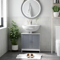kleankin Under Sink Storage Bathroom Cabinet with Adjustable Shelf, Pedestal Under Sink Design, Grey and White(m-2)