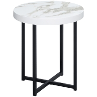 HOMCOM Round End Table with Metal Legs, Modern End Table Bedside Table for Living Room, Bedroom, White