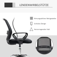 Vinsetto Bürostuhl Ergonomischer Schreibtischstuhl mit Armlehnen und Verstellbarer Fußring, Höhenverstellbarer Drehstuhl mit Netzbespannung Schwarz(m-6)