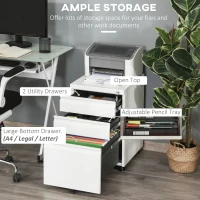 Vinsetto Mobile Vertical Filing Cabinet Lockable Steel 3-Drawer Rolling Filing Cabinet White(m-4)