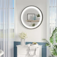 kleankin Round LED Bathroom Mirror, Dimmable Lighted Wall-Mounted Mirror with 3 Temperature Colours, Memory Function, Hardwired(m-2)