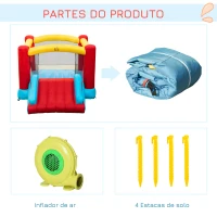 HOMCOM Castelo Insuflável com Escorrega Trampolim e Cesta de Basquetebol para Crianças acima de 3 Anos com Inflador e Bolsa de Transporte para Interior e Exterior 366x274x183cm Multicor(m-7)