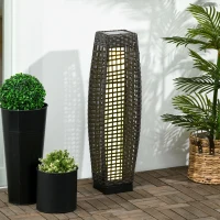 Outsunny Candeeiro Solar de Vime Sintético com Luzes LED Ligar/Desligar Automático para Varanda Pátio 21x21x78cm Cinza(m-2)