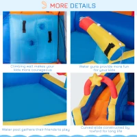 Outsunny 5 in 1 Kids Bouncy Castle Water Slide Large Space Style Inflatable House Trampoline Pool Water Gun Climbing Wall with Air Blower for Kids Age 3-8(m-7)
