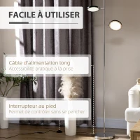 HOMCOM Lampadaire LED sur pied salon style moderne 2 abat-jours orientables en métal chromé 800 lumens hauteur 165 cm(m-7)