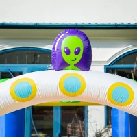 Outsunny 4 in 1 Kids Bouncy Castle Large Alien Style Inflatable House Slide Trampoline Climbing Wall Basket with Air blower Carrybag Patches for Kids Age 3-8(m-10)