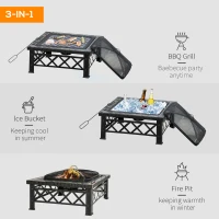 Outsunny Multifunctional 2-in-1 Patio Steel Fire Pit with Grill Shelf,  Poker,Handle 76Wx76Dx47Hcm for Yard Bonfire Patio Black(m-4)