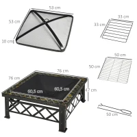 Outsunny Multifunctional 2-in-1 Patio Steel Fire Pit with Grill Shelf,  Poker,Handle 76Wx76Dx47Hcm for Yard Bonfire Patio Black(m-3)