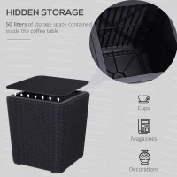 Outsunny 3 PCs Rattan Effect Bistro Set, Outdoor Wicker Weave Furniture w/ 2 Cushioned Chairs, 1 Storage Function Coffee Table for Garden, Patio, Furniture - Black(m-6)