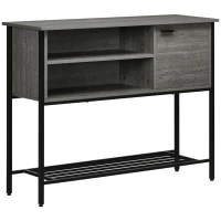 HOMCOM Console Table, Industrial Hallway Table with Door, 2 Open Compartments and Slatted Bottom Shelf, Narrow Entryway Table, Grey(m-1)