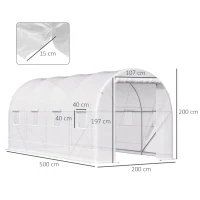 Outsunny Sera tunel cu 8 ferestre si usa rulanta, sera de gradina tunel pentru plante, 5x2x2m, alb(m-3)
