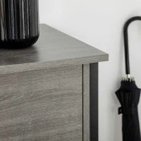 HOMCOM Console Table, Industrial Hallway Table with Door, 2 Open Compartments and Slatted Bottom Shelf, Narrow Entryway Table, Grey(m-8)