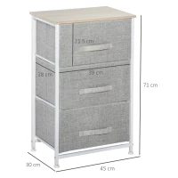 HOMCOM Vertical 3-Tier Linen Drawer Cabinet Organizer Storage Dresser Tower with Metal Frame Adjustable Feet for Living Room, Bathroom, Kitchen, White, Oak and Light Grey(m-3)