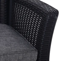 Outsunny 3 PCs Rattan Effect Bistro Set, Outdoor Wicker Weave Furniture w/ 2 Cushioned Chairs, 1 Storage Function Coffee Table for Garden, Patio, Furniture - Black(m-8)