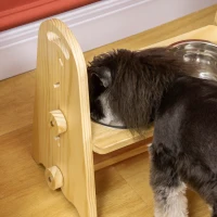 PawHut Raised Dog Bowls with Stand Adjustable Raised Pet Feeder with 2 Removable Stainless Steel Bowls for S, M, L, XL  Dogs, Natural(m-12)