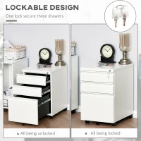 Vinsetto Mobile Vertical Filing Cabinet Lockable Steel 3-Drawer Rolling Filing Cabinet White(m-6)