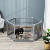 PawHut Dog Play Pen 6 Panel Pet Playpen Foldable Puppy Playpen Rabbit Guinea Pig Run w/ Door(m-2)