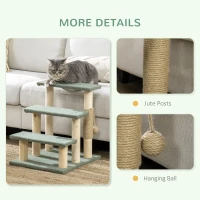 PawHut 48cm Three-Step Cat Tree, with Toy Ball, Jute Scratching Post - Green(m-5)