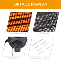 Outsunny Wall Mount Electric Infrared Patio Heater Warmer Aluminium 3 Power Setting 2kW(m-7)